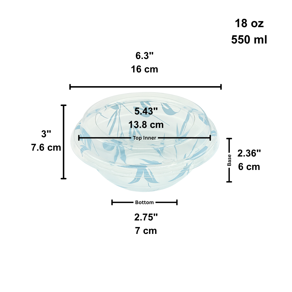 HD-550ML | 18oz PP Blue Maple Donburi Bowl W/ PET Anti-Fog Clear Lid - size