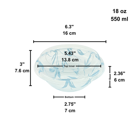 HD-550ML | 18oz PP Blue Maple Donburi Bowl W/ PET Anti-Fog Clear Lid - size