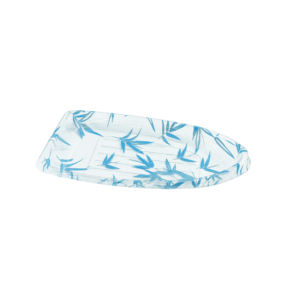 HD-7101 | B-16 PET Blue Maple Pattern Boat Sushi Tray W/ Lid | 10.4x5.5x1.97"-base