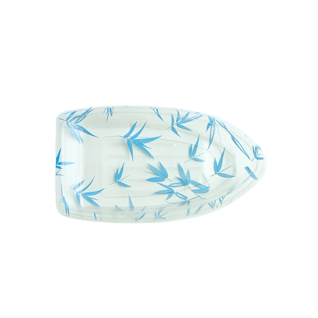 HD-7101 | B-16 PET Blue Maple Pattern Boat Sushi Tray W/ Lid | 10.4x5.5x1.97"