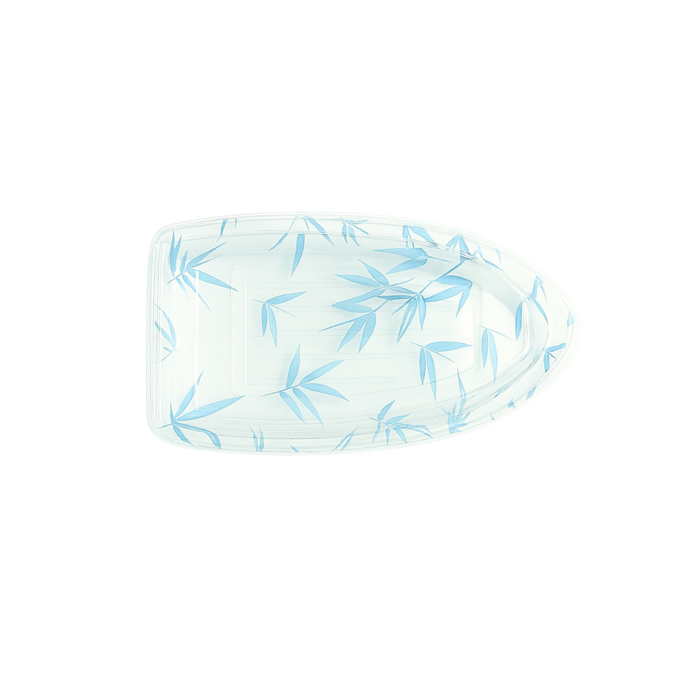 HD-7101 | B-16 PET Blue Maple Pattern Boat Sushi Tray W/ Lid | 10.4x5.5x1.97"-BASE top