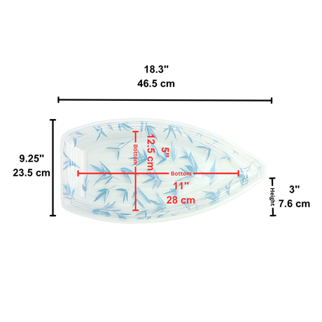 HD-7103 | B-18 PET Blue Maple Pattern Boat Sushi Tray W/ Lid | 18.3x9.25x3"-size