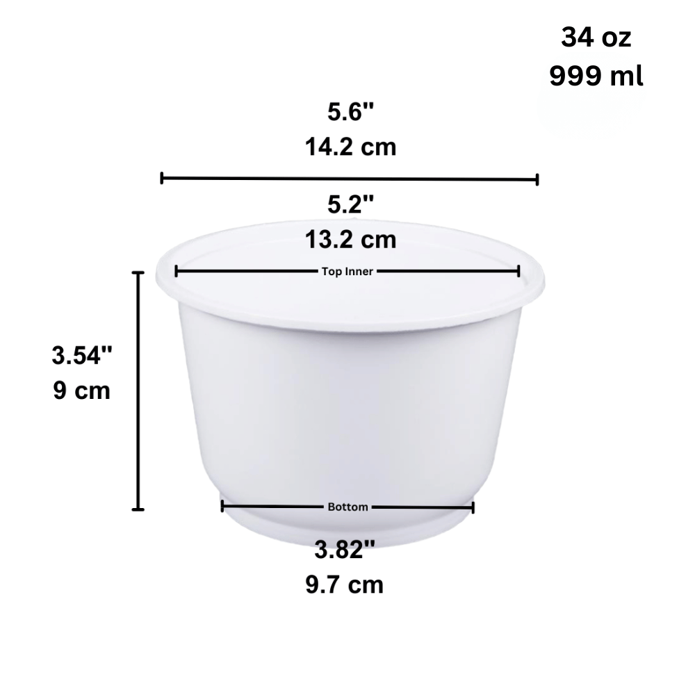 HD-999 | 34oz Microwaveable PP White Round Bowl (Base Only) - size