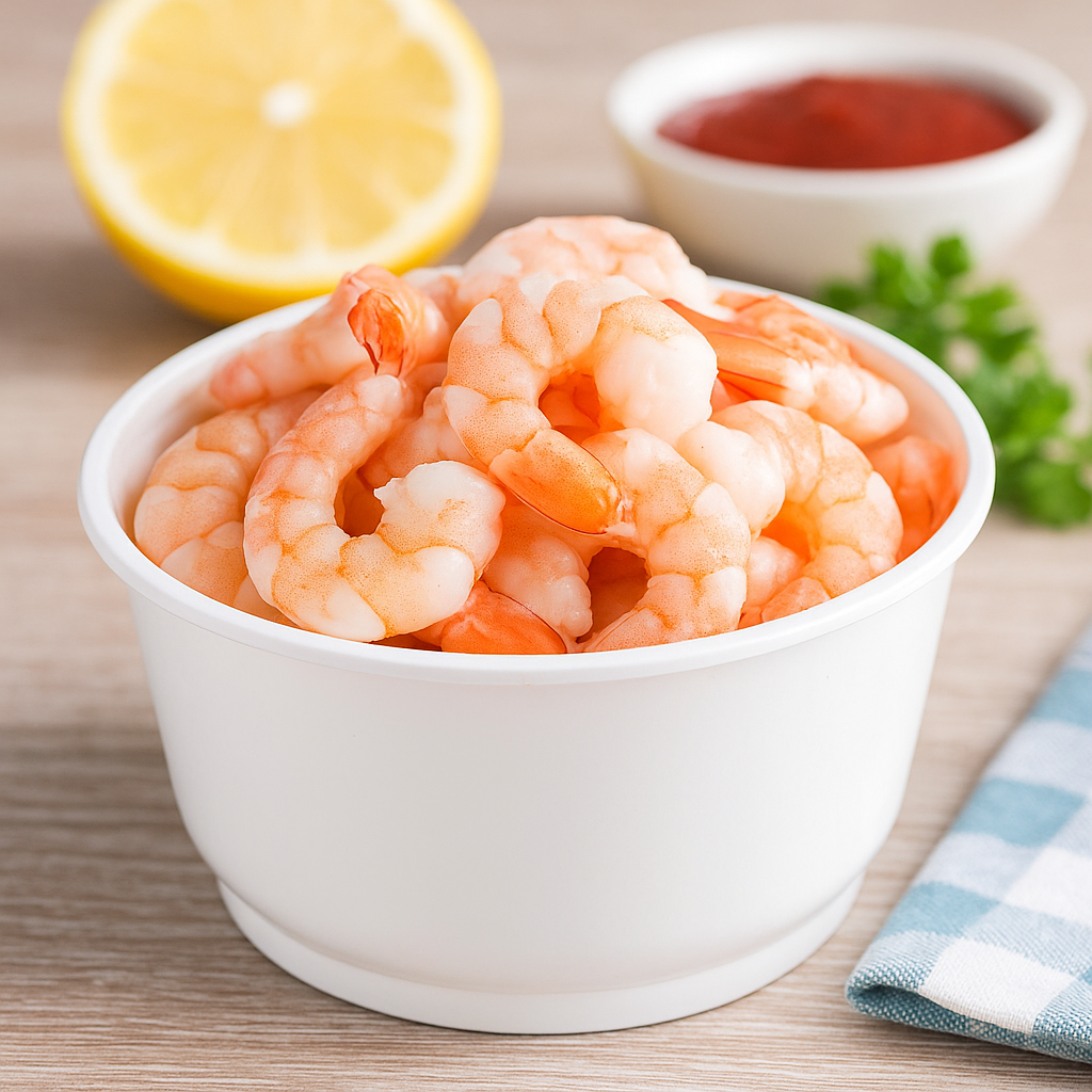 HD-999 | 30oz Microwaveable PP White Round Bowl (Base Only) with shrimps