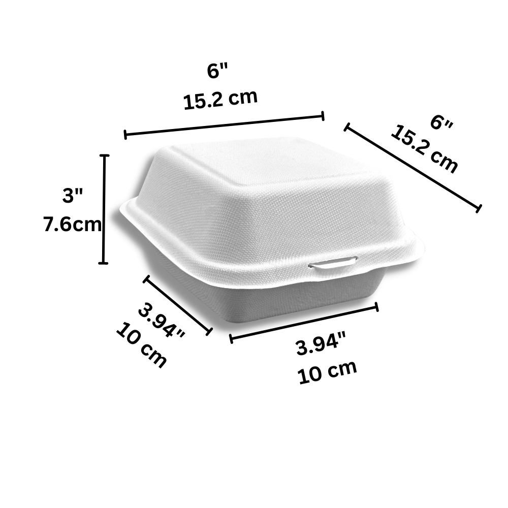 HD-B003 Sugarcane Clamshell Food Container | 6x6x3" - size