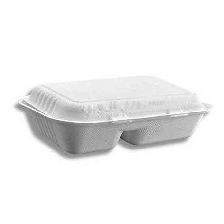 HD-CCS96-2 | Eco-friendly Sugarcane Hinged Food Container |  9.8x6.5x2.4" - 250 Pcs-diagonal