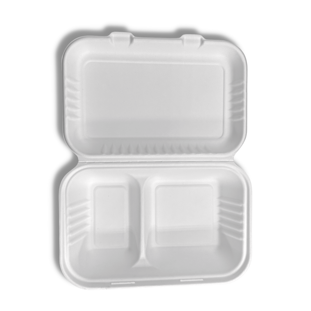 HD-CCS96-2 | Eco-friendly Sugarcane Hinged Food Container |  9.8x6.5x2.4" - 250 Pcs-inside