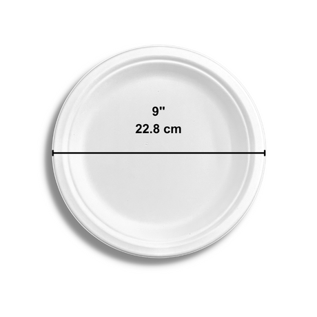 HD-P013 | 9" Compostable Sugarcane White Round Plate - size