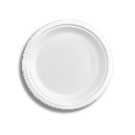 HD-P013 | 9" Compostable Sugarcane White Round Plate