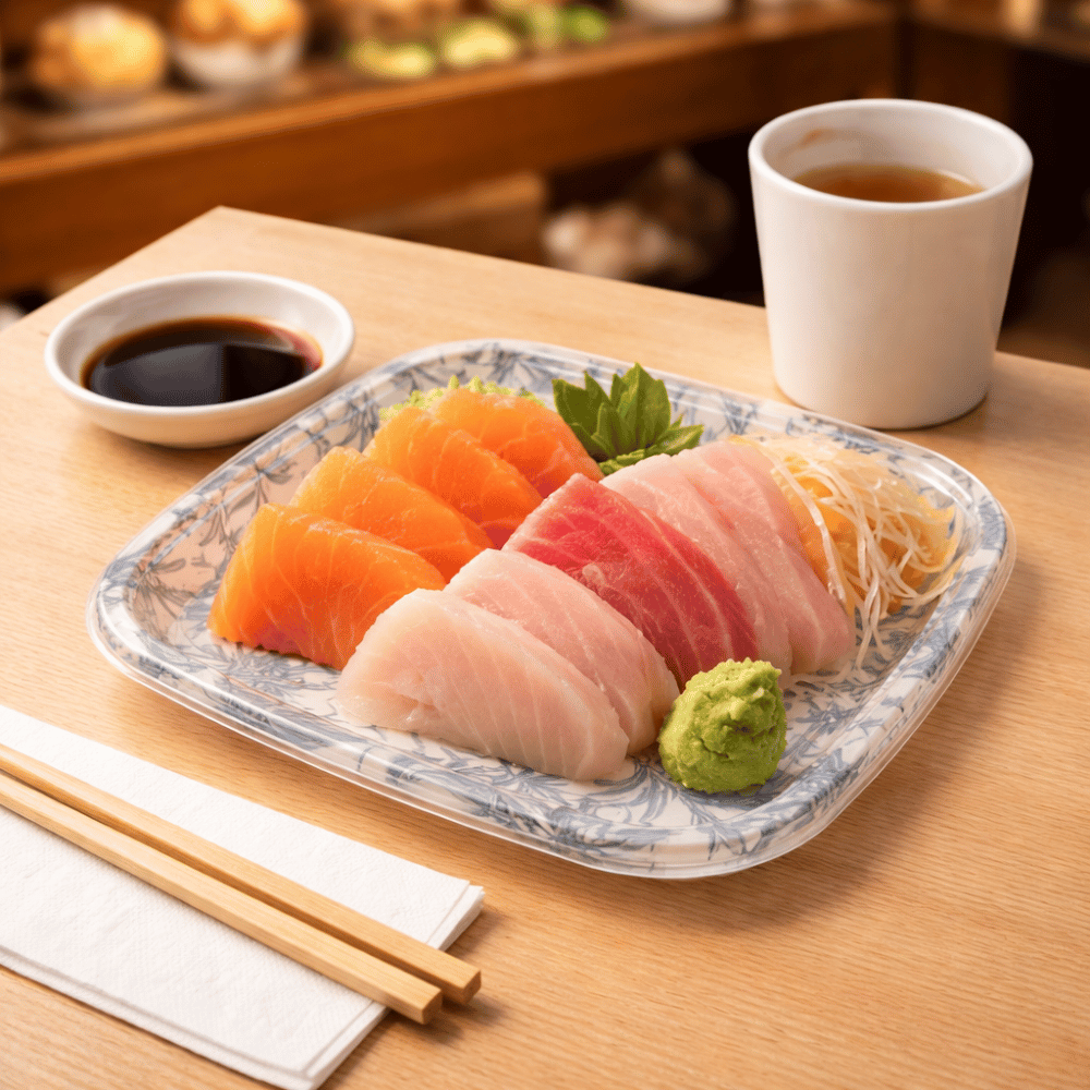 HD-SQ-11 | PET Square Blue Maple Sushi Tray w/Lid