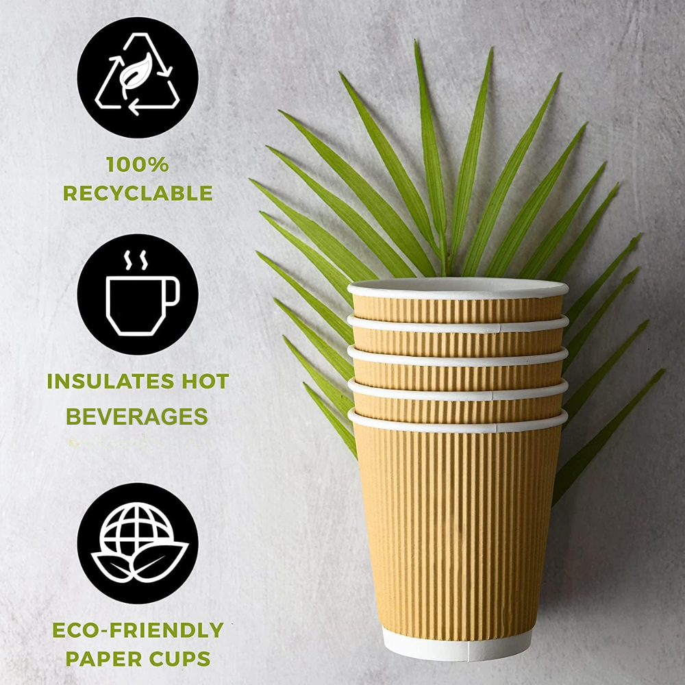 HD 12oz Kraft Ripple Wall Paper Hot Cup | 90mm Top - Feature