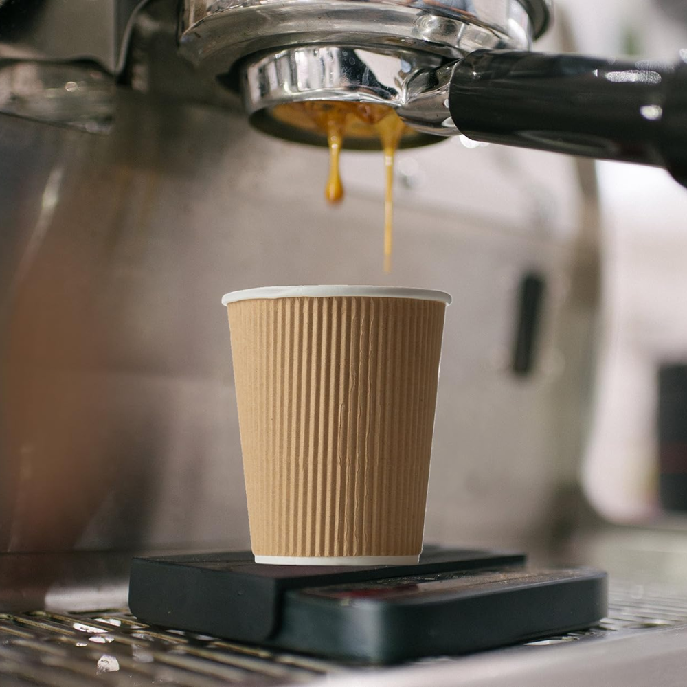 HD 12oz Kraft Ripple Wall Paper Hot Cup | 90mm Top - Hold Coffee