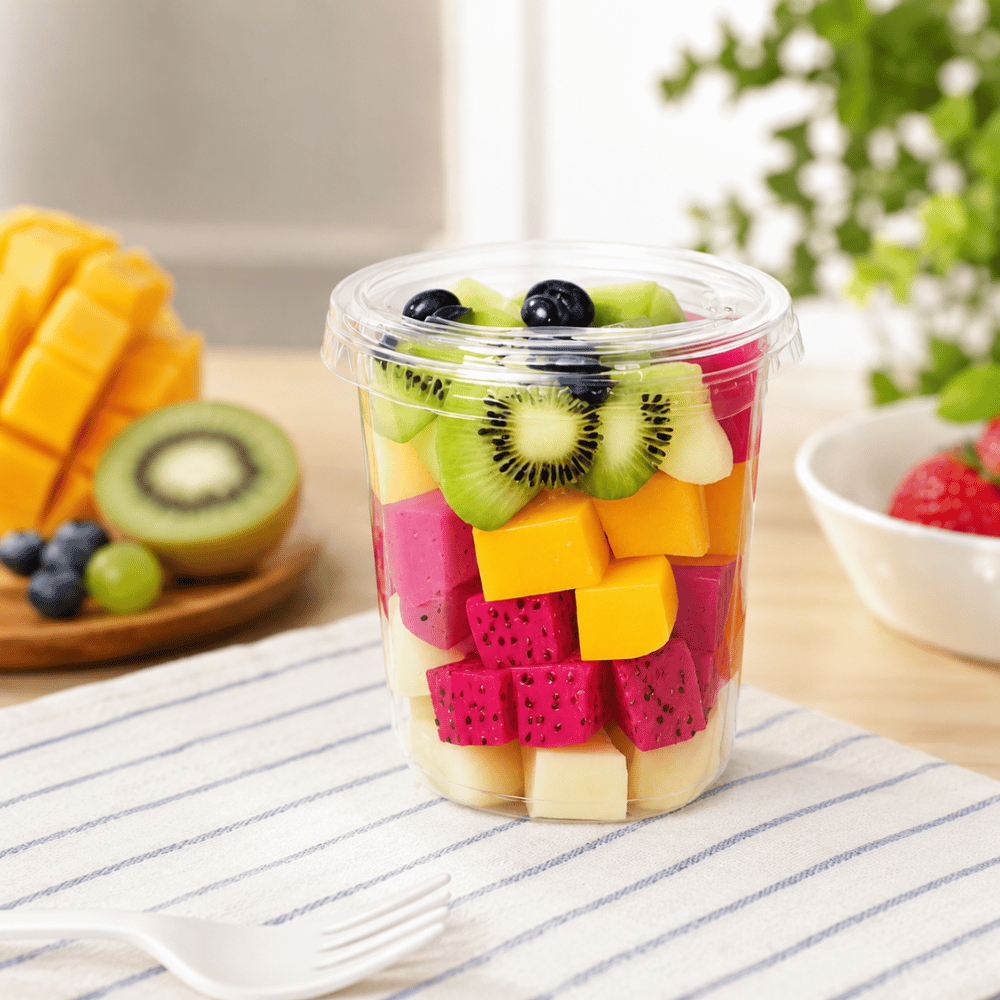 HD 117mm PET Clear Flat Lid | Fits 8–32oz Round Salad Containers - with container
