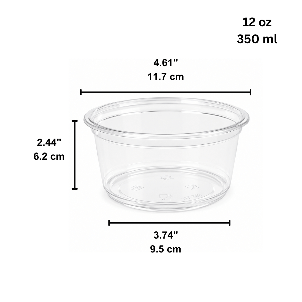 HD 12oz PET Clear Round Salad Container Dessert Cup | 117mm Top - size