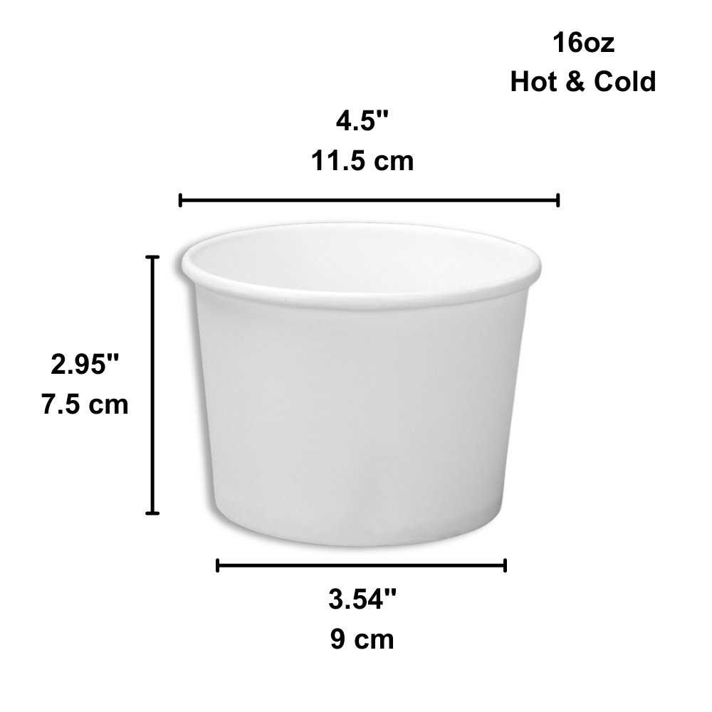 HD 16oz White Double Coating Paper Soup Cup | 115mm Top (Base Only) - SIZE