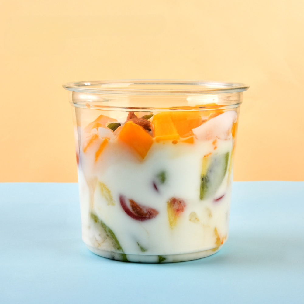HD 24oz PET Clear Round Salad Container Dessert Cup | 117mm Top - Dessert Inside