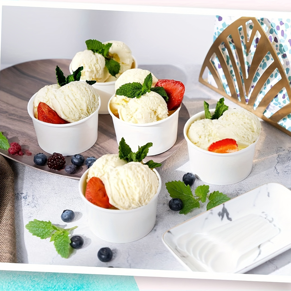 HD 8oz White Double Coating Paper Cup | 98mm Top (Base Only) - many ice cream