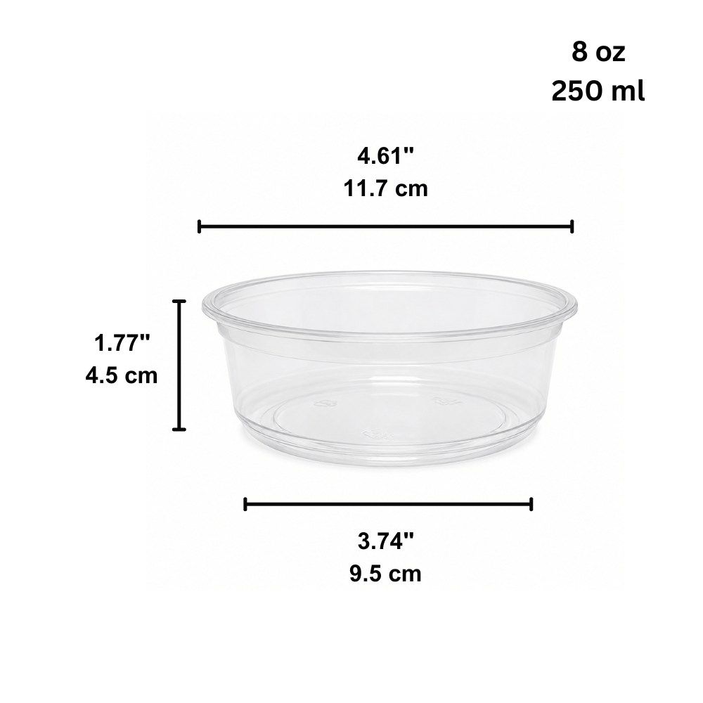 HD 8oz PET Clear Round Salad Container & Dessert Cup | 117mm Top (500 Pcs/Case) - size