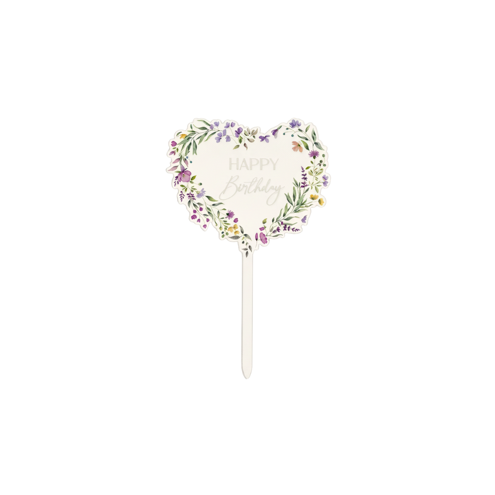 Happy Birthday Heart-Shaped Cake Topper Decoration