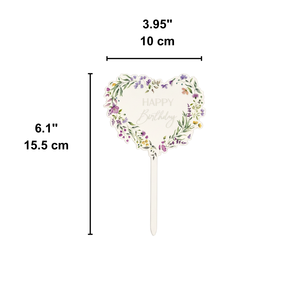 Happy Birthday Heart-Shaped Cake Topper