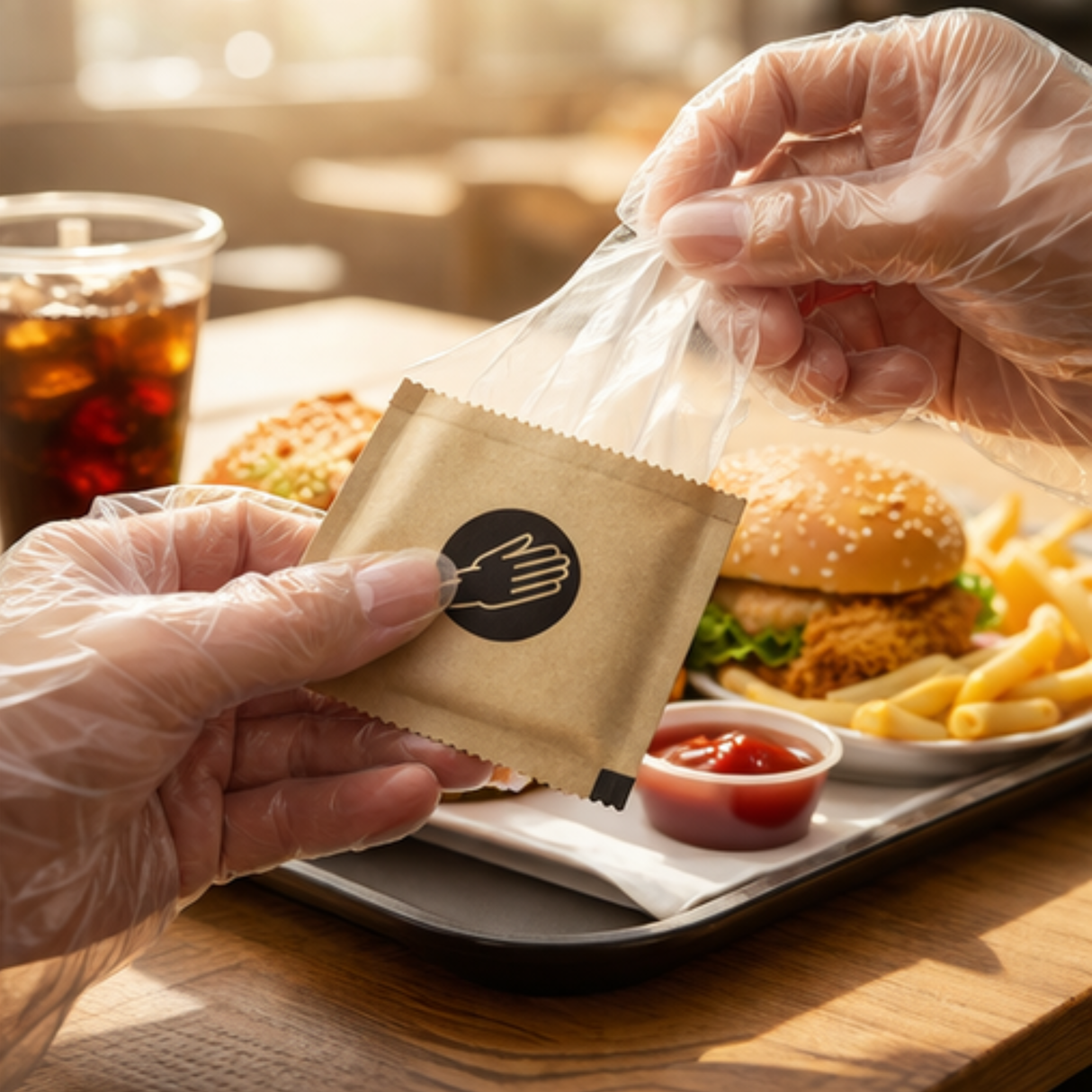 Individually Wrapped Disposable Plastic Food Service Gloves – 100pk Portable Hand Covers for Catering, Prep & Serving
