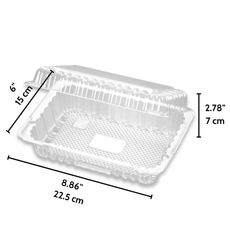 J046  Clear Rectangular Hinged Container  8.86x6x2.78 - Size
