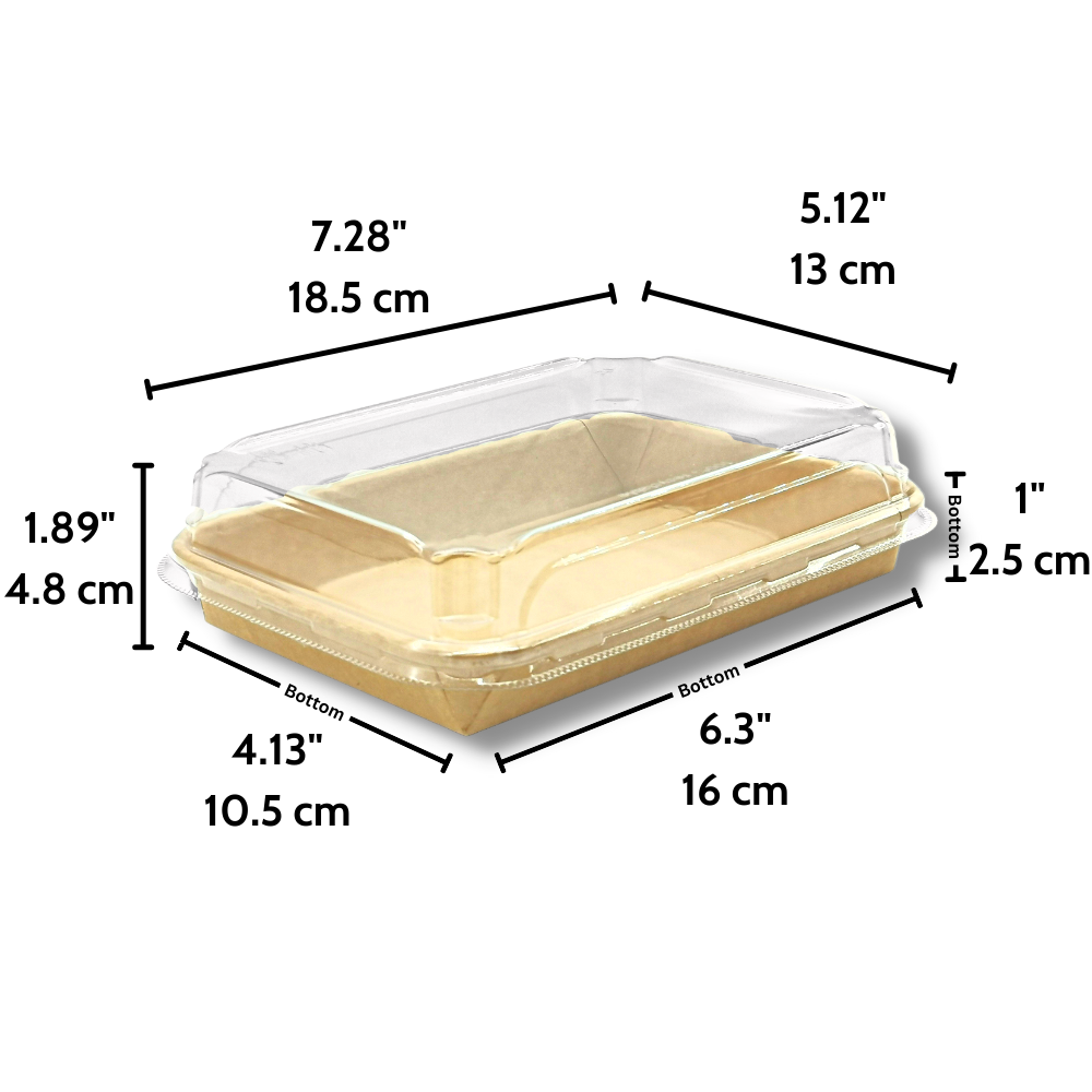 JH-1105/ST 04| 15oz Kraft Paper Sushi Tray W/ PET Lid | 7.28x5.12x1.89"