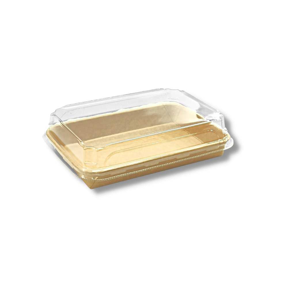 JH-1105/ST 04| 15oz Kraft Paper Sushi Tray W/ PET Lid | 7.28x5.12x1.89"