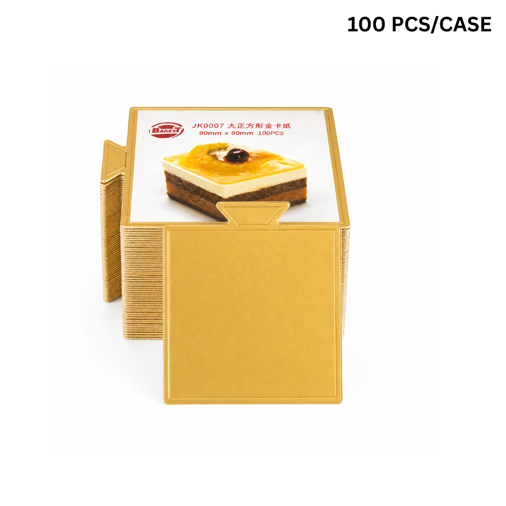 JK0007 | 3.54x3.54" Golden Square Cake Paper Pad W/ Handle - 100 Pcs