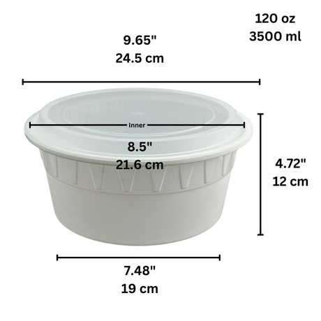 JY-92 | 120oz Microwaveable PP White Round Bowl W/ Clear Lid - size