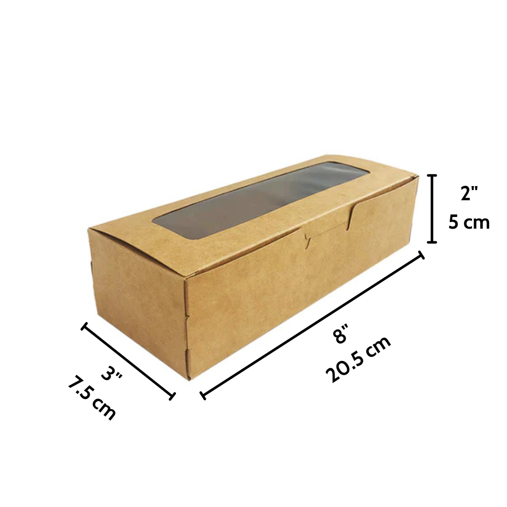 Kraft Rectangular Macaron Paper Box W Window 8x3x2 - Size