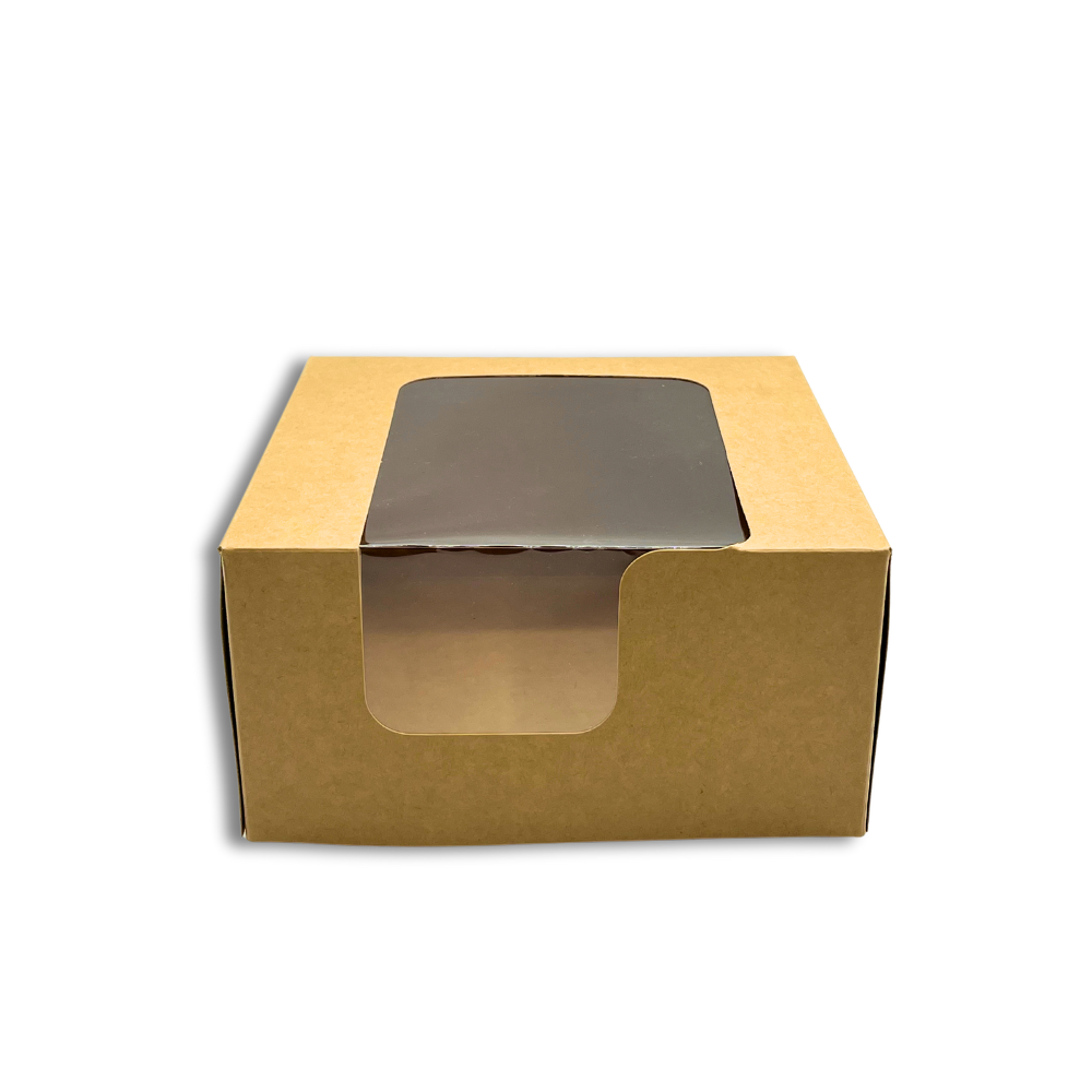 Kraft Square Cake Paper Box Pastry Box W/ Window | 6.75x6.75x3.5" - front