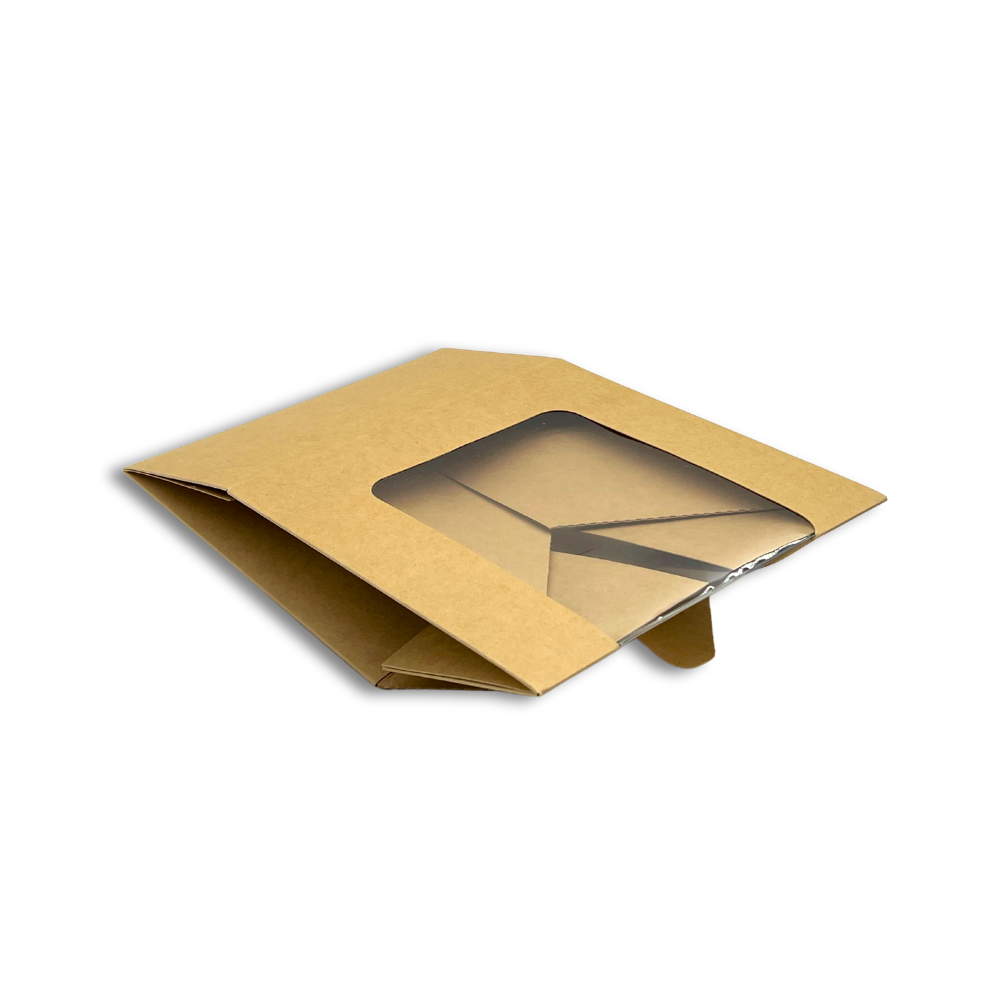 Kraft Square Cake Paper Box Pastry Box W/ Window | 6.75x6.75x3.5" - unfolded
