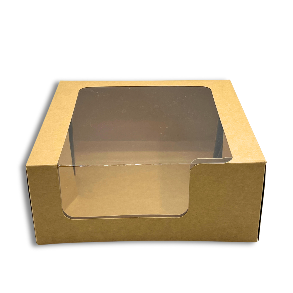 Kraft Square Cake Paper Box Pastry Box W/ Window | 9x9x3.75" - front