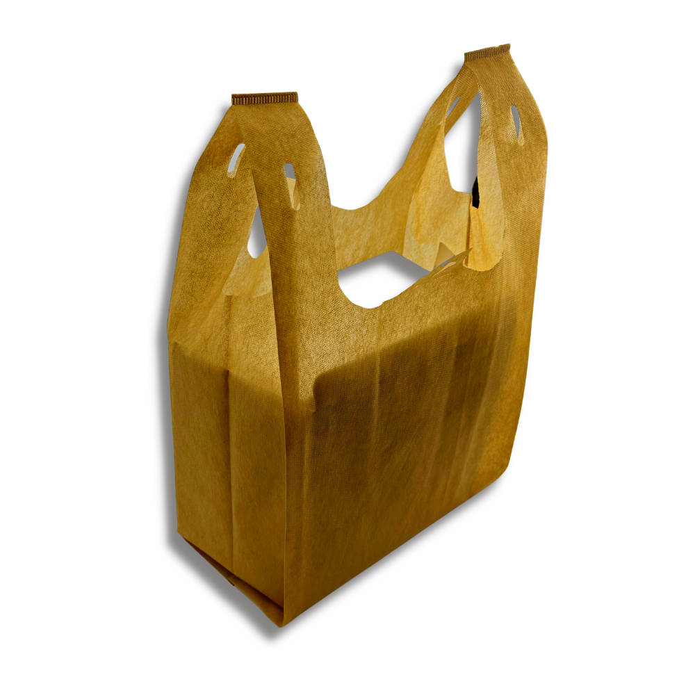 Medium Reusable Brown Non-Woven T-Shirt Bag | 10x6.5x20"-with container