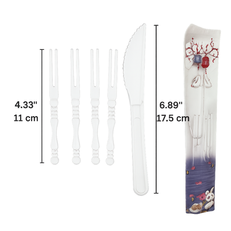 Ensemble de vaisselle en plastique Mooncake | 1 couteau et 4 fourchettes - 2000 ensembles