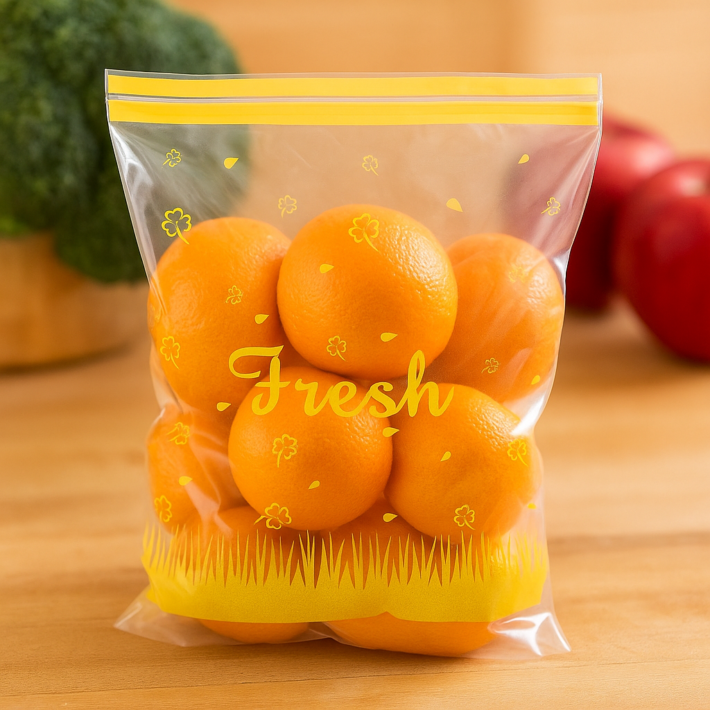 OPP Orange Stand Up Bakery Bag Cello Treat Bag | 11.57x3.94+13" with fruits oranges