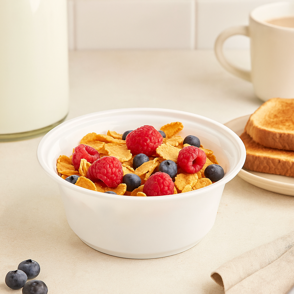 PPB1100 | 36oz Microwaveable PP White Bowl (Base Only) with snacks