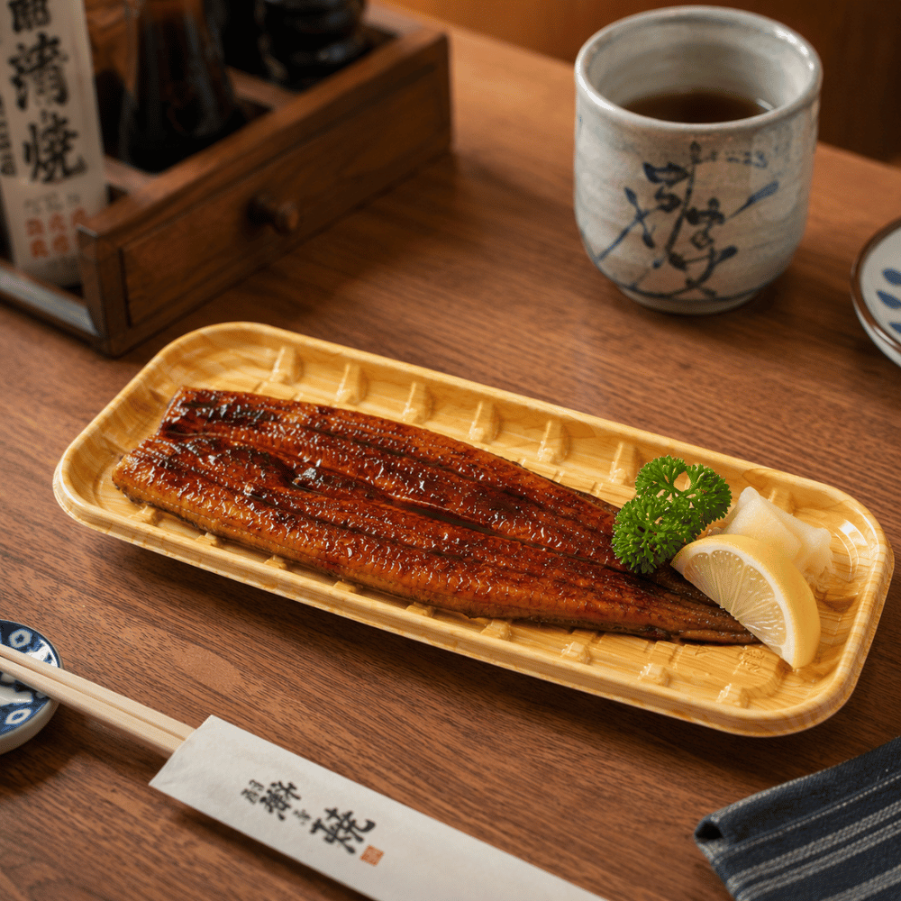 PP Wood Pattern Sushi Tray For Unagi (200 Pcs/Pack) -with Unagi