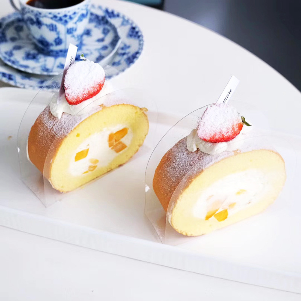 Plastic Clear Thick Slice Roll Cake Wrap Film | 4.33x1.58x3.15" - 2 piece cake