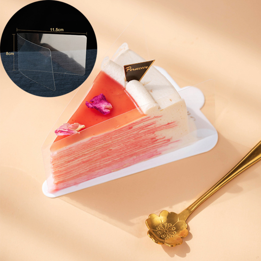 Plastic Clear Thick Slice Triangle Cake Wrap Film | 4.5x3.15" - With Cake and Size