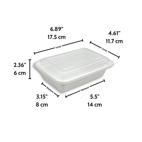 RE-24 | HD 24oz Microwaveable PP White Rectangular Container W/ Lid - size