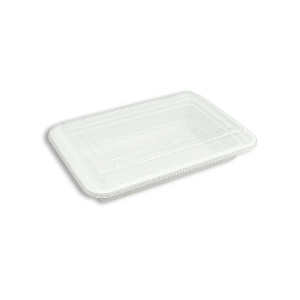 RE-28 | HD 28oz Microwaveable PP White Rectangular Container W/ Lid