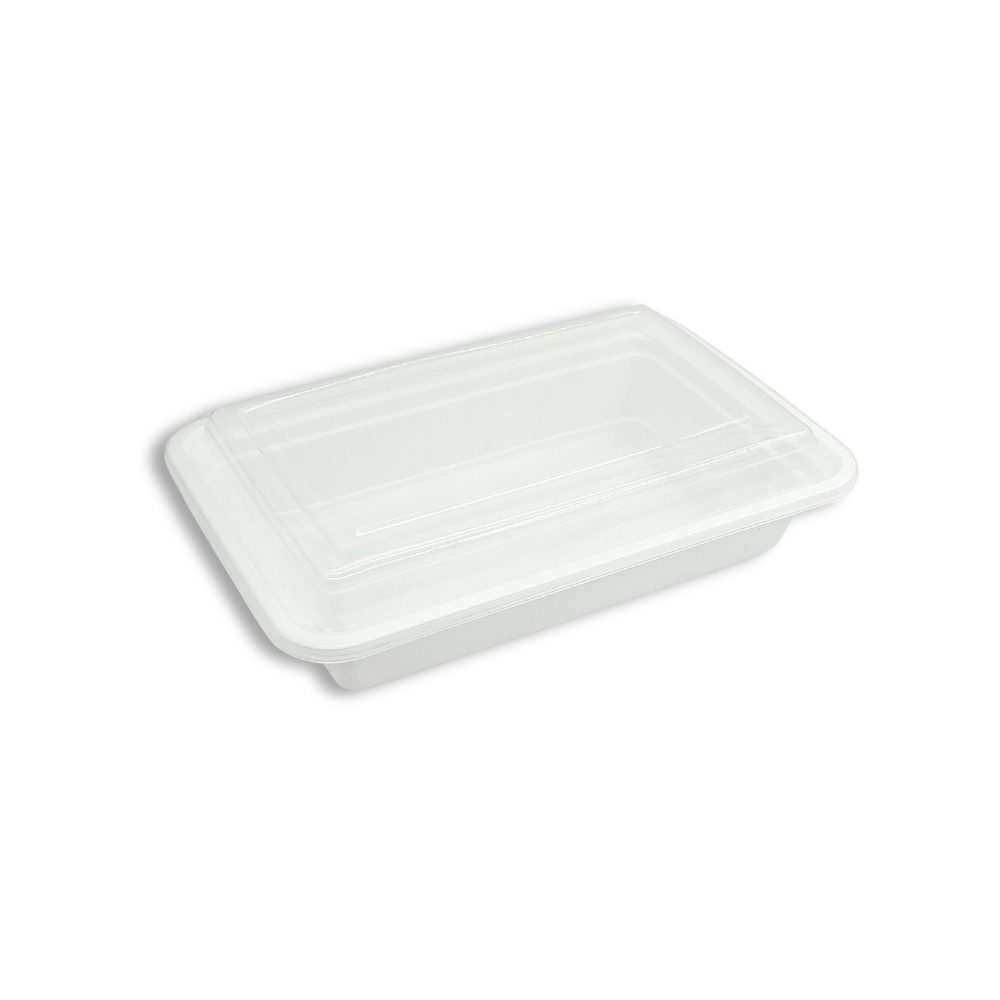 RE-32 | HD 32oz Microwaveable PP White Rectangular Container W/ Lid