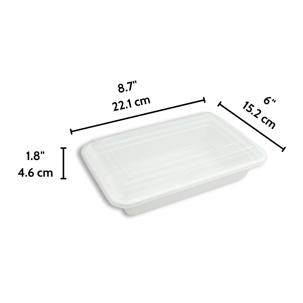 RE-32 | HD 32oz Microwaveable PP White Rectangular Container W/ Lid