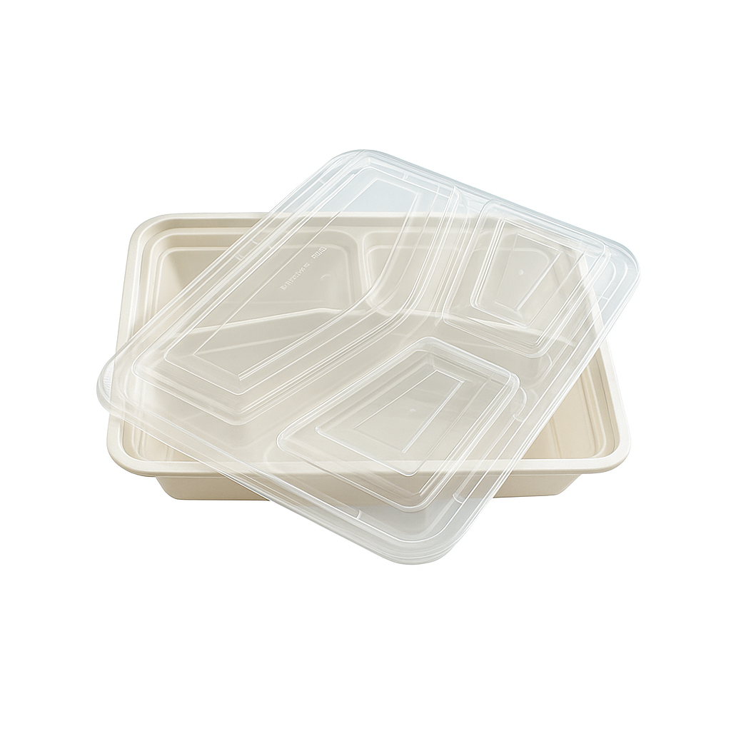 RE-342 (w/Regular) White 3 Compt. Rect. Plastic Container -150 Sets-display