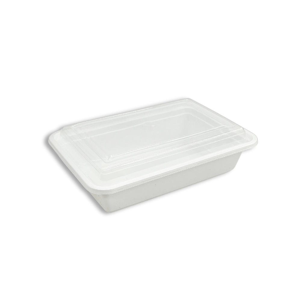 RE-38 | HD 38oz Microwaveable PP White Rectangular Container W/ Lid