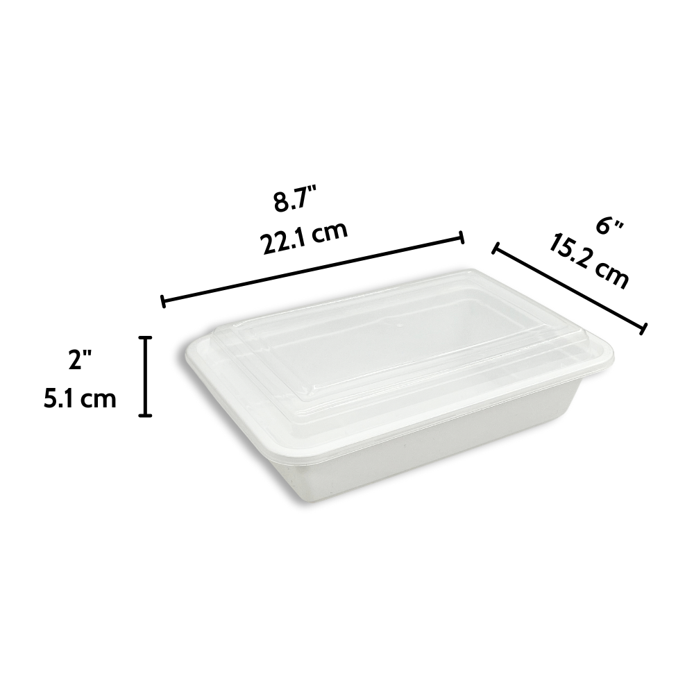 RE-38 | HD 38oz Microwaveable PP White Rectangular Container W/ Lid