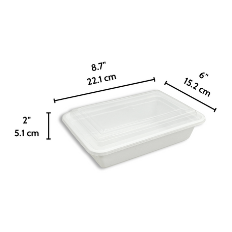 RE-38 | HD 38oz Microwaveable PP White Rectangular Container W/ Lid