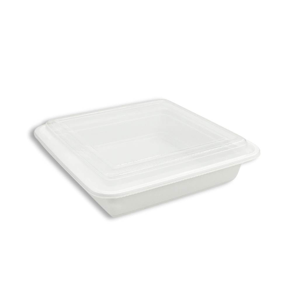 RE-48 | HD 48oz Microwaveable PP White Square Container W/ Lid